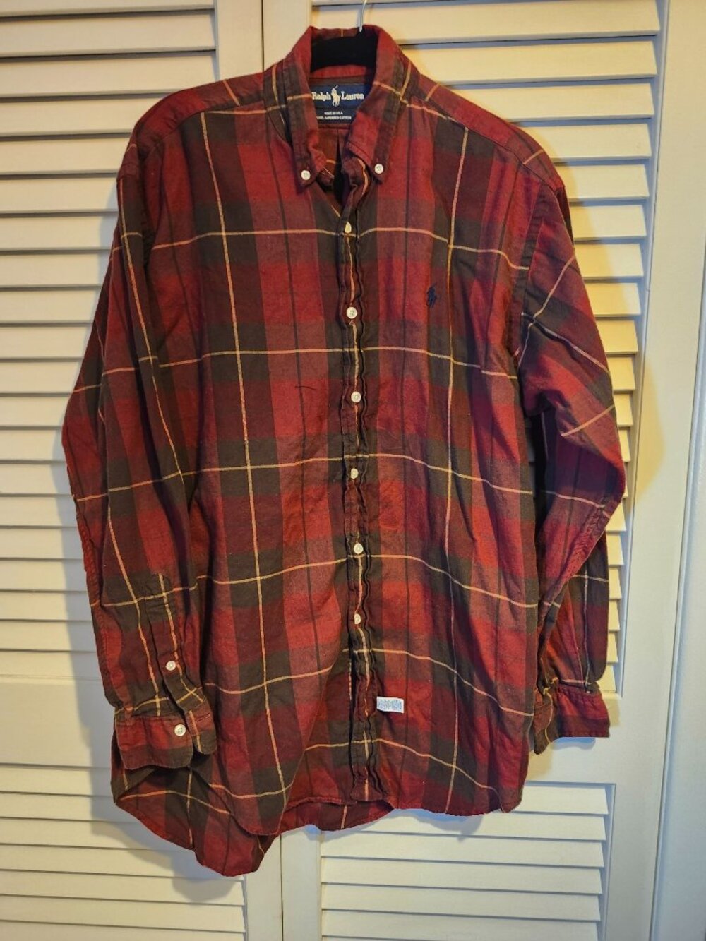 Ralph Lauren Sz S Men's Plaid Flannel Shirt Red Black Check